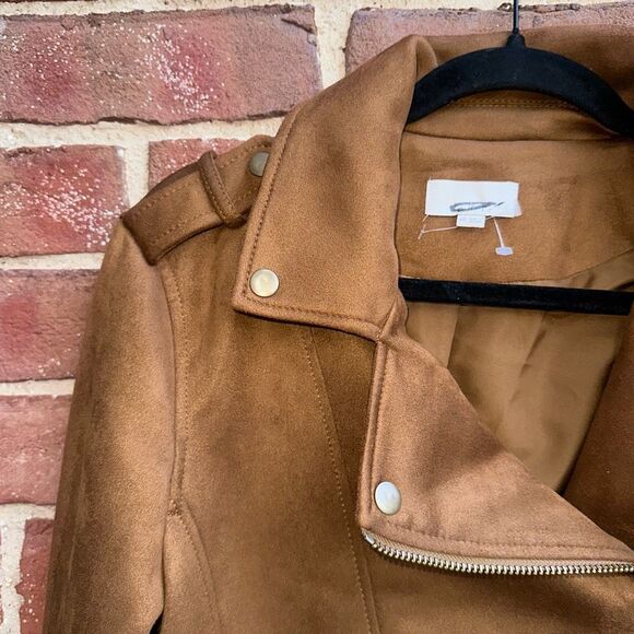 LOFT $160 Faux Suede Moto Jacket Toasted Biscotti Medium Tall NEW - Picture 4 of 8